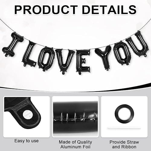 16 Inch I Love You Letter Balloons,18 Inch Heart Balloons Valentines Day Balloon, Love Foil Balloon Banner for Wedding Engagement Galentines Day Bridal Shower Decor (Black-I LOVE YOU and Heart) thumbnail 5