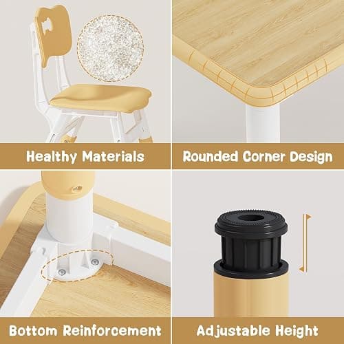 Brelley Kids Table and 2 Chairs Set, Height Adjustable Toddler Desk 31.5" L x 23.6" W and Chair Set, Graffiti Desktop, Classroom/Daycare/Home, Children Multi-Activity Table for Ages 3-8 thumbnail 6