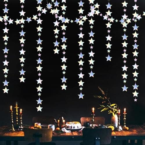 Iridescent Disco-Holographic Party-Decorations Christmas Garland - 62ft Twinkle Little Star Streamers Hanging Banner,Wedding Birthday Bachelorette Baby Bridal Shower Decor Hugtmr thumbnail 4