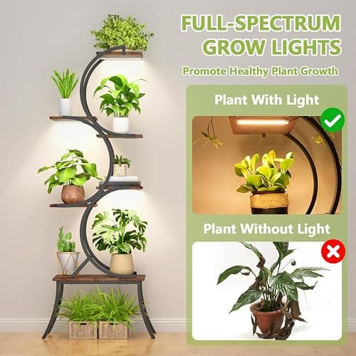 Nevsokio Indoor Plant Stand With Grow Lights 63 Inch Tall Plant Shelf for Small Medium Plant 6-Tier Metal Corner Flower Stand Sturdy Plant Rack for Home Decor thumbnail 6