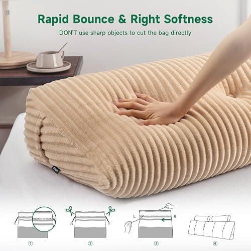 Z-hom Large Headboard Pillow Twin with ONE ROLL Pillow, Wedge Pillow Headboard for Sitting Up in Bed, Backrest Support Triangular Cushion for Reading, Gap Pillow w/Removable Washable Cover,Beige thumbnail 3