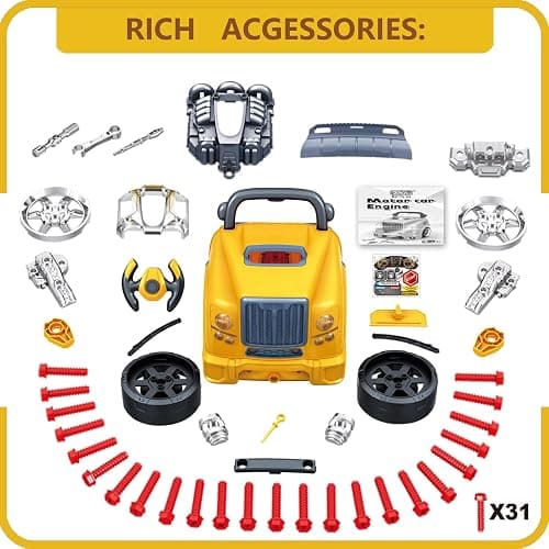 MUGEYMYD Large Truck Engine Toy for Kids 3-5, Take Apart Motor Vehicle Pretend Play Car with Light and Sound, Kids Mechanic Workshop Set, Toy Engine Building Kit for Toddlers. thumbnail 6