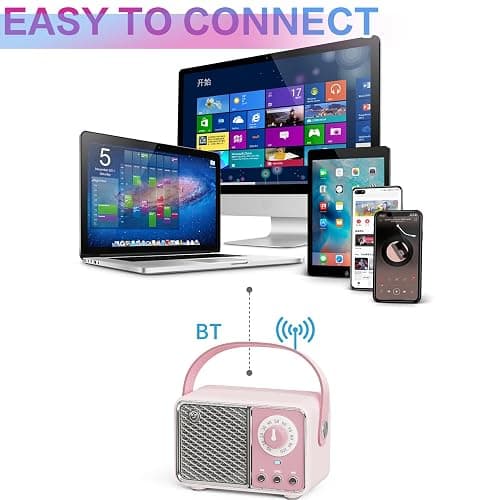 Dosmix Kawaii Room Decor, Retro Bluetooth Speaker,Pink Vintage | Gift for Women Teenage Girl Old Fashion Style for Kitchen Desk Bedroom Office Party Outdoor Vintage Accessories thumbnail 5