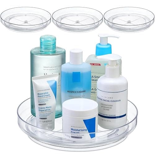 4 Pack 9 Inch Clear Acrylic Lazy Susan, Non-Skid Turntable Organizer for Cabinet, Kitchen, Pantry Organization Storage, Refrigerator, Vanity Makeup, Bathroom Countertop Organizing, Rotating Spice Rack thumbnail 8