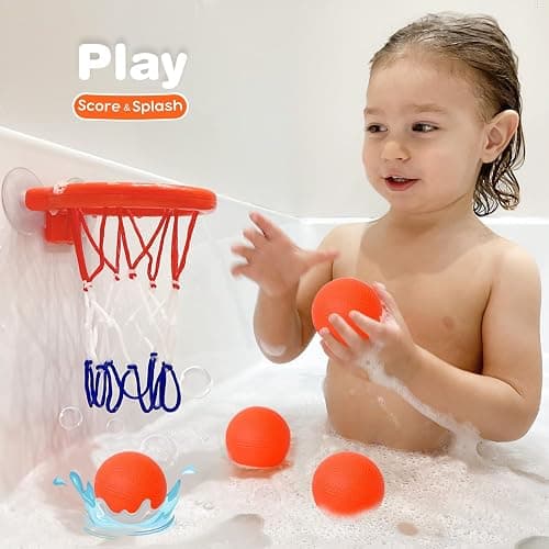 MARPPY Bath Toys, Bathtub Basketball Hoop for Toddlers Kids, Boys and Girls with 4 Soft Balls Set & Strong Suction Cup, Bathtub Shooting Game & Fun Toddlers Bath Toys for Boys or Girls thumbnail 4