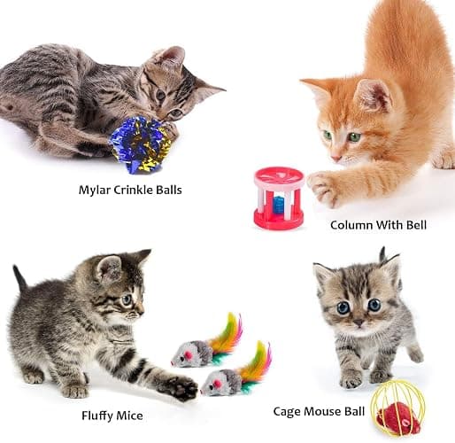 AILUKI 35PCS Cat Toys Variety Pack for Indoor Cats, Kitten Toys Cat Tunnel | Kitten Toys for Indoor Kittens Cat Toy Bundle Set with Feather Wand, Plush Mice, Crinkle Balls & Interactive Cat Toys Bundle thumbnail 5