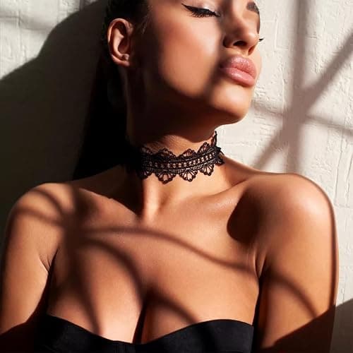 White Lace Adjustable Choker Necklace for Women,Charming Statement Hollow Ribbon Collarbone Necklace Striking Gothic Knot Prom Jewelry Gifts thumbnail 5