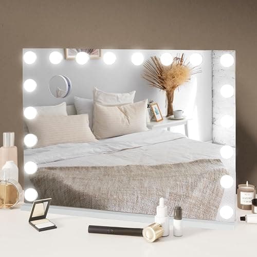 eklipt Schminkspiegel mit Beleuchtung 80 x 56 cm, Hollywood Spiegel mit LED Licht, 3 Farbtemperatur Licht, Touch Control, Tischplatte oder Wandhalterung (18led,80x12x62cm,weiß) thumbnail 9