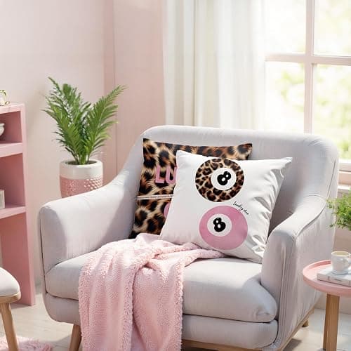 GTYNU Trendy Funky Cheetah Pink Y2K Luck 8 Ball Throw Pillow Covers 18x18 Set of 2,Cheetah Leopard Lover Gifts for Women,Coquette Preppy Pillow Covers for Girls Room Dorm Apartment Decor,（622） thumbnail 3