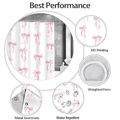 LYLYCTY Pink Bow Shower Curtain, Cute Coquette Preppy Aesthetic for Teens Girls Bathroom Decor Curtains with 12 Hooks, 72x72 inches thumbnail 6