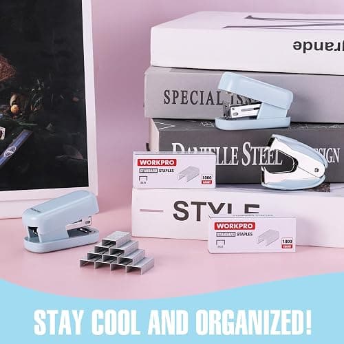 WORKPRO Mini Stapler with Staples, Blue Stapler Set Includes Two Small Staplers, One Staple Remover, 2000 Standard Staples, Lock Design, Non-Slip Base - Staplers for Desk, Classroom, Office thumbnail 8