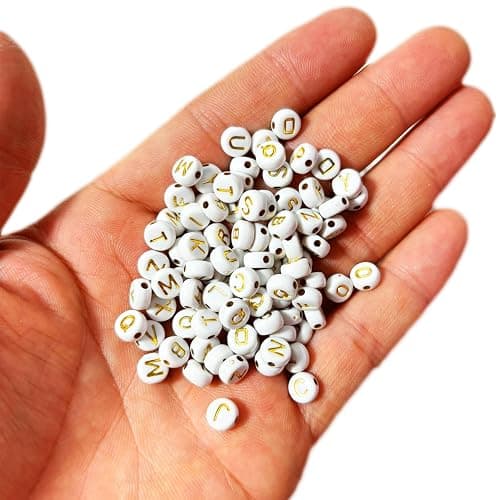 YMSDZHL Alphabet Beads A-Z 1300Pcs Letter Beads, Acrylic 4x7mm Round Letter Beads Kits,Black Digit and Colorful Smile Beads for Bracelets Necklaces DIY Jewelry Making (Golden) thumbnail 4