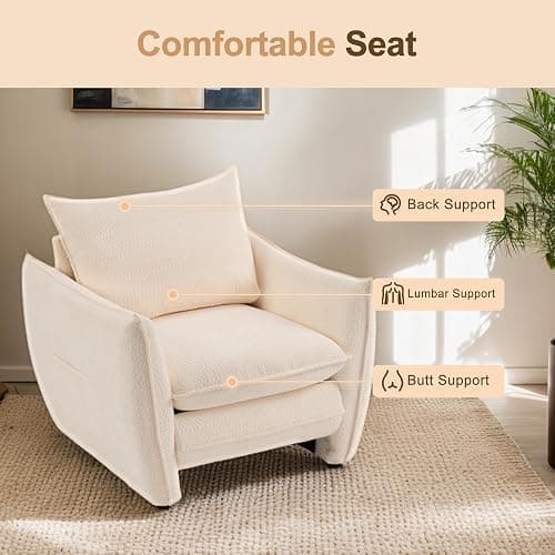 ENYLAY Oversized Accent Chair, Modern Single Sofa Cloud Chairs with Removable Pillow, Deep Seat Comfy Armchair for Living Room Bedroom Reading Nook - Upholstered Lounge Chair (Beige) thumbnail 6
