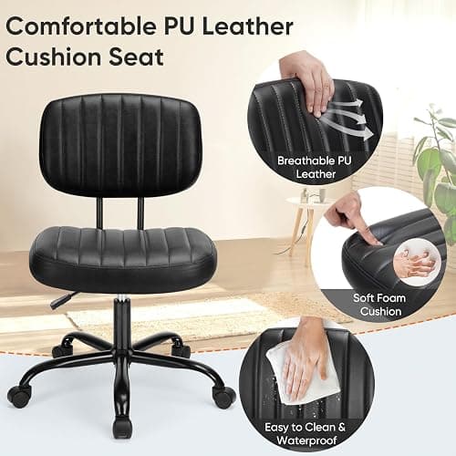 DUMOS Armless Office Desk Chair, Small Height Adjustable Computer Task Chair with Low Back Lumbar Support and 360° Swivel Rolling Wheels for Small Space, Kids and Adults, Dark Black thumbnail 3