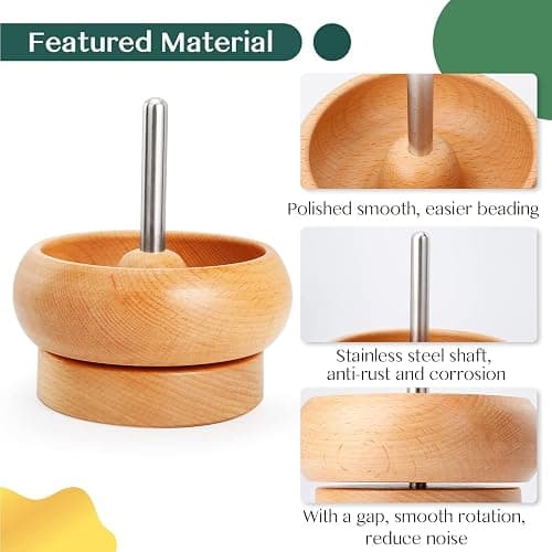 Tilhumt Bead Spinner for Jewelry Making, Effortless Rotating Wooden Clay Bead Spinner with 2 Big Eye Beading Needles and 3000 Seed Beads, Beading Supplies for Making Waist, Bracelets, Necklace thumbnail 2