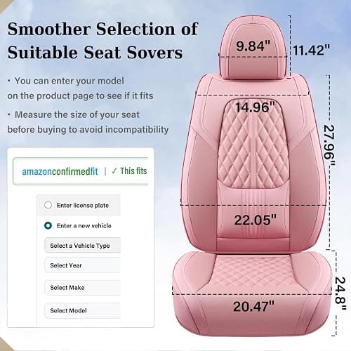 Coverado Car Seat Covers Full Set, Automotive Front and Rear Seat Covers with Backrest, Nappa Leather Car Seat Protectors Waterproof, Universal for Most Vehicles, Pink thumbnail 4
