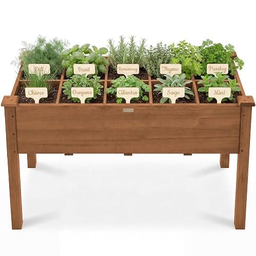 Best Choice Products Raised Herb Garden Bed Planter Box - Elevated Wooden Planter with 10 Grid Growing Compartments, Drainage Holes, Vegetable Flower Garden Box for Patio Balcony Backyard - Acorn - Image 1