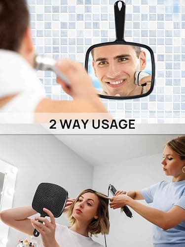 OMIRO 9.3" L x 6.6" W Hand Mirror, All Black Handheld Mirror with Handle | Salon Mirror Hand Held, Hangable, Travel Mirror for Men Women, Distortion-Free Reflection, for Shaving and Makeup thumbnail 4