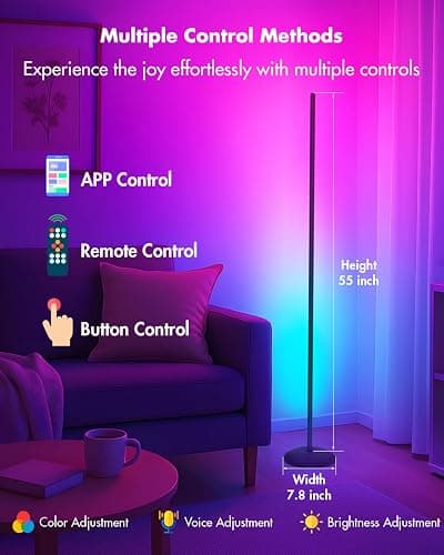 Vexinat Corner Floor Lamp, Smart RGB LED Corner Lamp with App & Remote, Modern Floor Lamp with 16 Million Colors, Music Sync, Scene Modes, Color Changing Standing Lamps for Living Room, Bedroom thumbnail 3