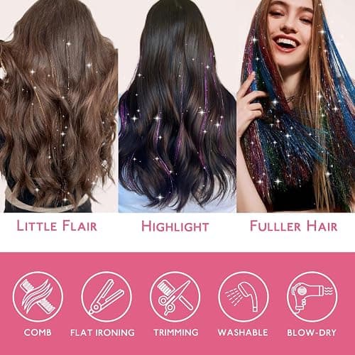 WENNALIFE Hair Tinsel for Girls, Bright White Fairy Kit 1200 Strands 6PCS 48 Inch Heat Resistant Glitter Tinsel Hair Extensions Kit Christmas Feathers Sparkle Strands thumbnail 5