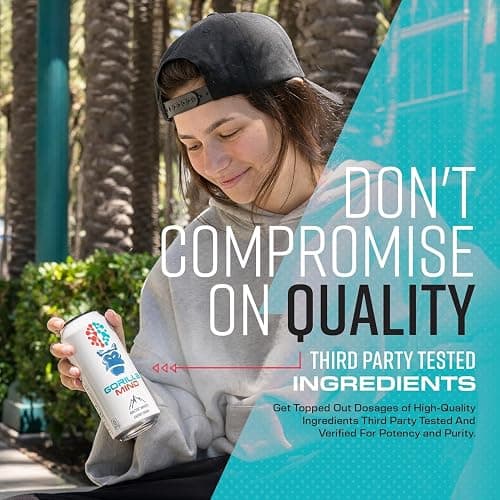 Gorilla Mind Energy Drink | Unmatched Energy · Amplified Focus | N-Acetyl-L-Tyrosine, Alpha-GPC, 200mg Caffeine, Uridine, Saffron | 0 Sugar Or Artificial Colors | 16oz | 12-Pack (Variety Pack #2) thumbnail 6