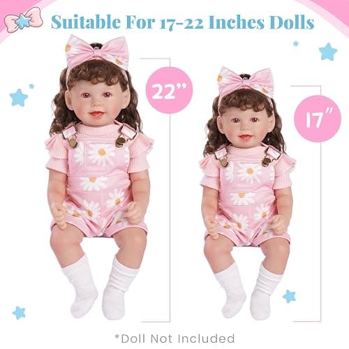 BABESIDE 4 Pcs Reborn Baby Doll Clothes for 17-22 Inch Babydolls, Cute Pink Flower Dolls Overalls Lifelike Reborn Baby Doll Accessories with Headband and Socks for Realistic Dolls Girl thumbnail 5