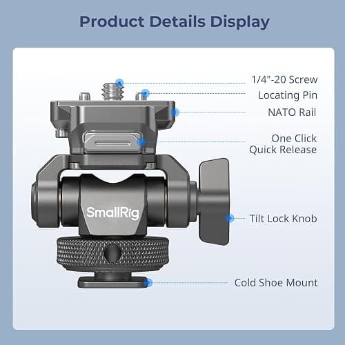 SmallRig HawkLock H21 Quick Release Monitor Mount with Cold Shoe Mount, Swivel and Tilt Adjustable Monitor Holder with 1/4"- 20 Screw, Dual Anti-Twist Design, for Ninja V and V+ Monitors thumbnail 2