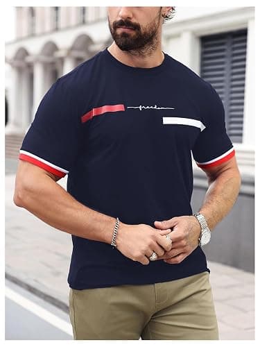SOLY HUX Men's Graphic Tees Letter Print T Shirts Crew Neck Short Sleeve Striped Summer Tops thumbnail 5