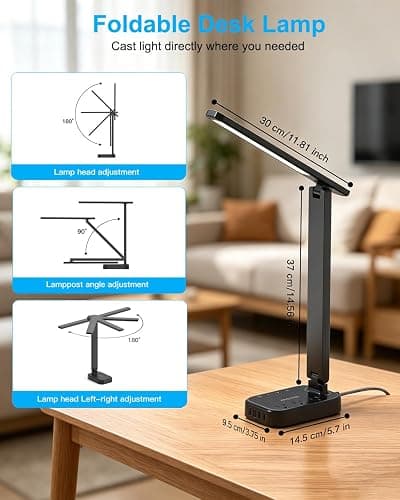 LED Desk Lamp Power Strip with 4 USB 3 Outlets, Dorm Room Essentials, Black | One Beat 4 Modes 5 Level Brightness Touch Lamp, Small Desk Lamp for Home Office College Dorm Essentials, Study Reading Light thumbnail 4