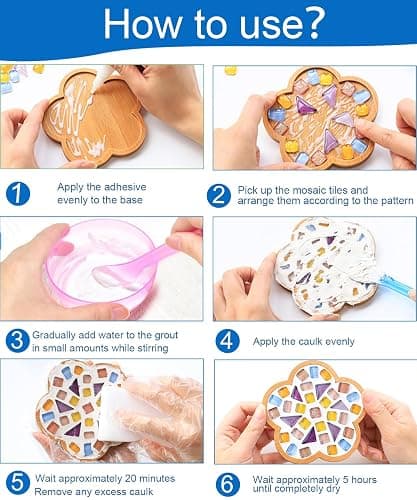 4 Sets DIY Mosaic Kits for Adults with Wooden Coasters, Mixed Color Glass Mosaic Tiles Craft Kits for Adults Women, Complete Mosaic Coaster Making Kit for Home Decor Gifts thumbnail 5