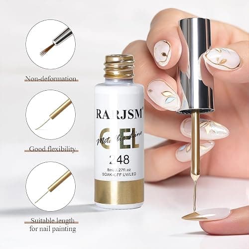 RARJSM Metallic Nail Art Gel Liner Bronze Gold Mirror Chrome 3D Effect Gel Nail Polish 8ml Build in Thin Brush Metal Painted Drawing Striper Painting Gelpolish Soak off Curing Requires for Home Salon thumbnail 5