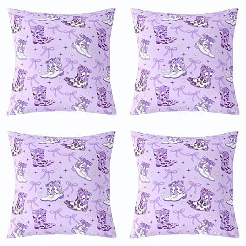 Erosebridal Western Decor Throw Pillow Covers Cowgirl Bow Cushion Covers 16X16 Inch Purple Bowknot Cushion Cases for Bed Couch Living Room Southwest Boots Farmhouse Pillow Inserts Not Included thumbnail 5