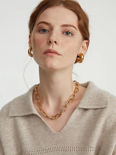 CONRAN KREMIX Waterproof Chunky Gold Hoops Earrings for Women Non Tarnish, Thick Gold Plated Circle Open Hoop,Lightweight Hollow Earrings Trendy thumbnail 5