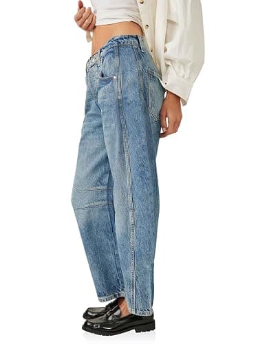 PLNOTME Women's Baggy Boyfriend Jeans Vintage Wide Leg Mid Rise Barrel Denim Ankle Pants thumbnail 4