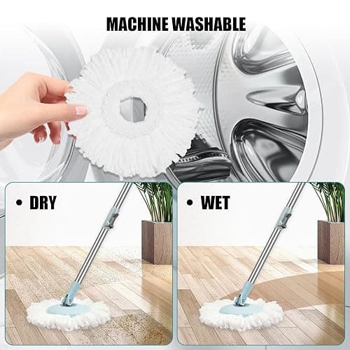 Spin Mop and Bucket with Wringer Set, 360° Spinning Mop Bucket System with 3 Microfiber Mop Replacement Heads, Adjustable Handle for Floor Cleaning (Light Blue) thumbnail 7