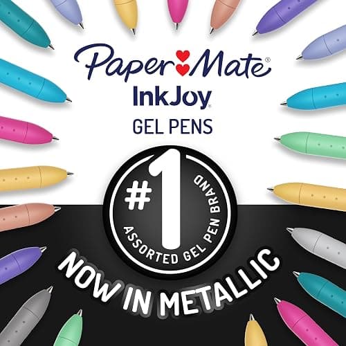Paper Mate InkJoy Gel Pens, Metallic, Retractable, Medium Point (0.8mm), Glittery Assorted Colors, 10 Count - Arts & Crafts, Doodling, Writing, Bullet Journaling thumbnail 3