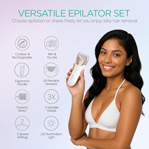 VOYOR Epilator for Women, 3 in 1 Epilator Hair Removal for Women, Epilators Hair Remover for Leg Arm with 30 Tweezers, Rechargeable & Cordless Electric Lady Shaver & Trimmer BM300 (Champagne Gold) thumbnail 2