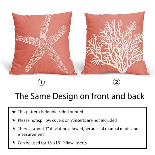 Coastal Coral Throw Pillow Covers 18x18 Inch Set of 2 Starfish Beach Nautical Pillow Covers Summer Farmhouse Pillowscase Linen Square Cushion Covers for Sofa Couch Bedroom Living Room Home Decoration thumbnail 6