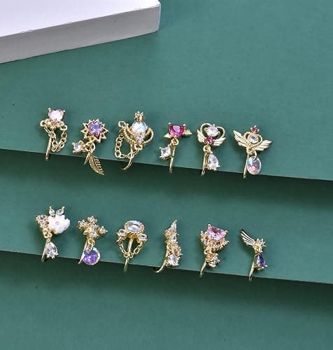 PLOMFOV 12Pcs Fake Nose Ring for Women Dangling Nose Cuffs Faux Clip on Nose Ring for Non Pierced Nose thumbnail 7