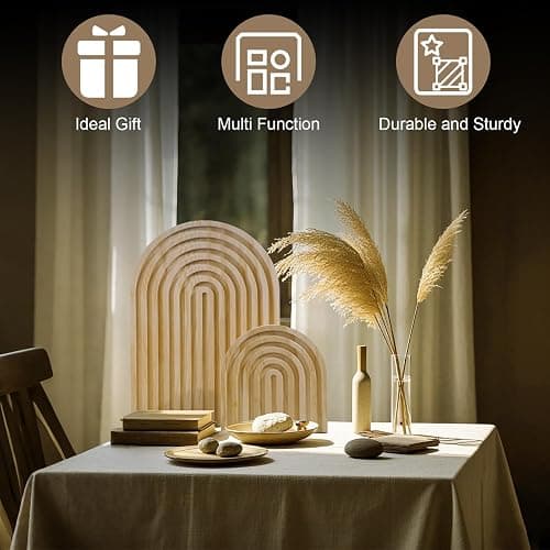 AFAMITOO 2Pcs Wooden Rainbow Arch Decor Set - Boho Chic Aesthetic Shelf & Serving Board - Ideal for Living Room, Kitchen, Home Office Decor thumbnail 6