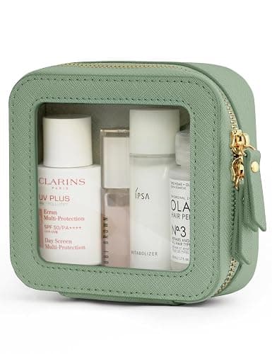 Popvibe Clear Makeup Bag Travel Cosmetic Case Transparent Toiletry Bag with Zipper, Portable Make Up Organizer Traveling Compact Car Bag for Essentials - Image 1