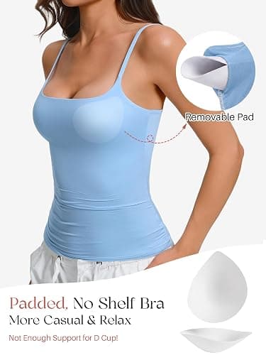 Avidlove Womens Padded Cami Tank Tops Double Lined Spaghetti Strap Built in Bra Shirts Slim Fitted Basic Camisole Top thumbnail 4