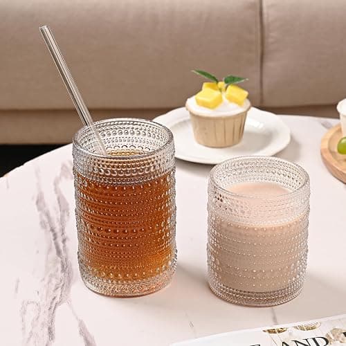 ZMOWIPDL Vintage Hobnail Drinking Glasses Set of 8,Clear 12 oz & 15oz Highball Glass Cups, Kitchen Drinkware Glassware,Embossed Water Tumbler,for Beer,Cocktail,Whiskey,Juice and Various Mixed Drinks thumbnail 5