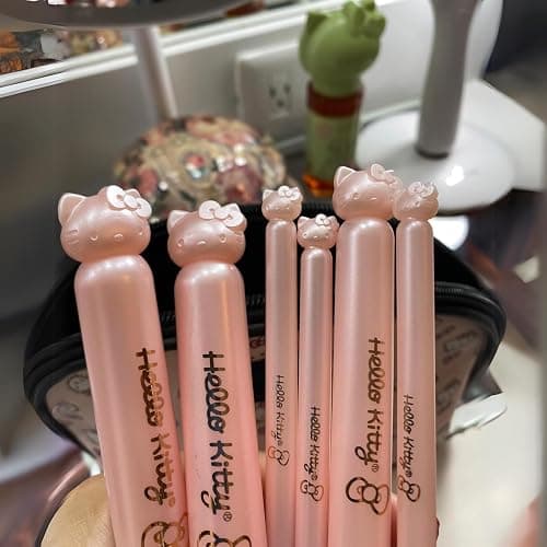 Impressions Vanity 6 PCs Makeup Brush set with Hello Kitty Kawaii Icon and Aluminum Ferrule, Super Soft Makeup Brushes for Foundation, Face Powder, Blending, Defined Shadow, Eye Shadow (Pink) thumbnail 5