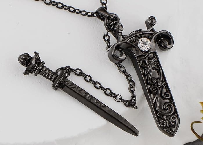 Alilang Antique Fantasy Medieval Renaissance Removable Scabbard Rune Sword Dagger Pendant Necklace thumbnail 3