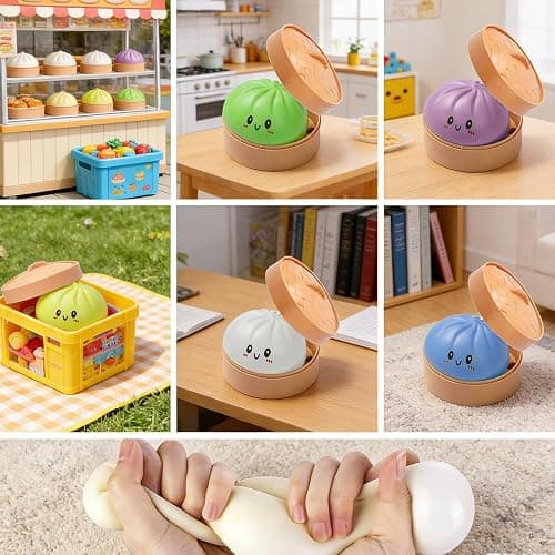 Dumpling Squishy Stress Balls Fidget Sensory Toy Mystery Dumpling Squishy Soft Squeeze Decompression Dough for Adults (Pink-A) thumbnail 4