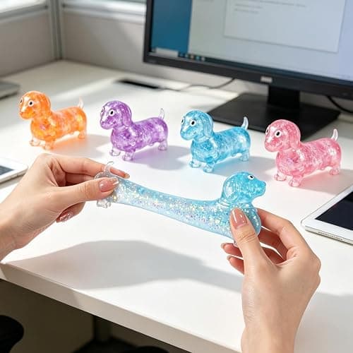2Pcs Dachshund Squishy, Squishy Weiner Dog, Sparkly Gel Rainbow Sausage Dog Stretch Ball, Dachshund Squishy Stress Ball for Adults (Orange+Purple) thumbnail 2