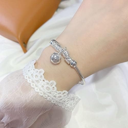 Sterling Silver Bracelets For Women 925 Sterling Silver Beads Bangle Bracelet Transfer Lucky Cuff Bracelet Adjustable Fashion Women Jewelry thumbnail 4
