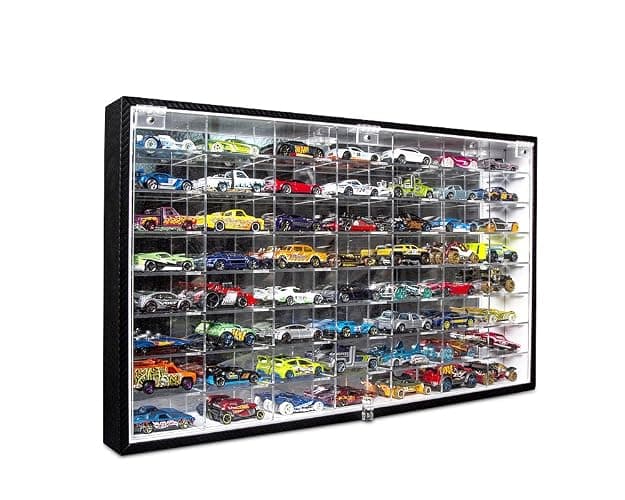 JACKCUBE Design Hot Wheels 1/64 Scale Diecast Display Case Storage Cabinet Shelf Wall Mount Rack for 56 Hot Wheels(Black, 24.61 x 13.78 x 2.05 inches)-MK184 - Image 1