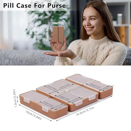 FYY Daily Pill Organizer, 7 Compartments Portable Travel Pill Case, [Folding Design] for Purse Pocket to Hold Vitamins,Cod Liver Oil,Supplements and Medication-Brown thumbnail 7